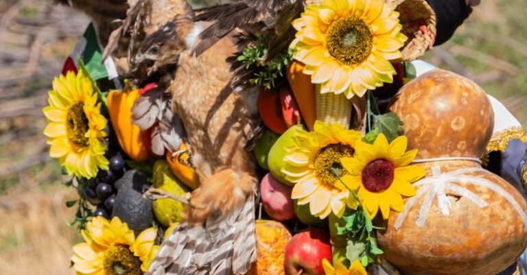 Carnivals - A man with a bird on his back and sunflowers