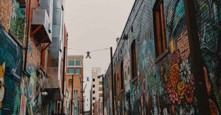 Street Murals - Empty Street Between Brown Concrete Buildings
